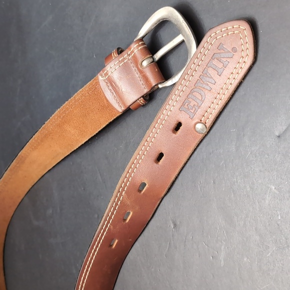 Edwin Mens Brown Leather Belt with Metal Buckle,3859-34. - Picture 4 of 10